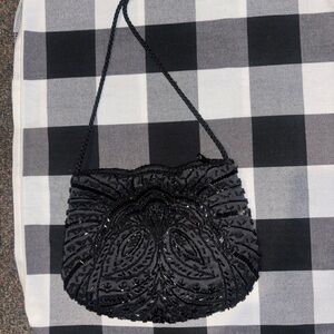 Chic Black Beaded Clutch